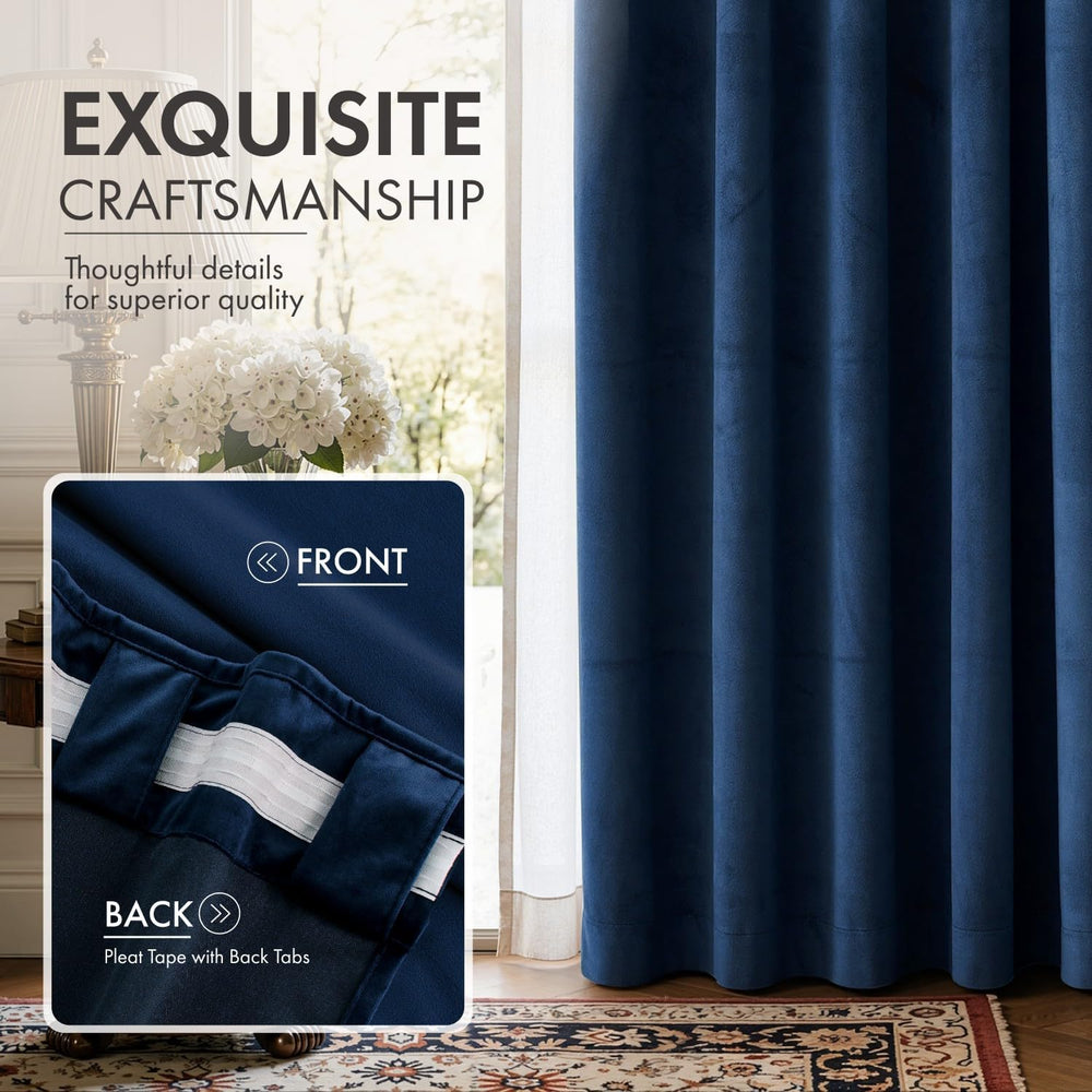 MIULEE Navy Blue Velvet Curtains 4 Panels Set Back Tab 40 x 84 Inch Long