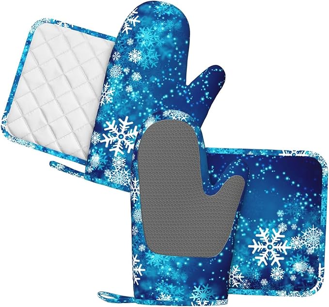 Oven Mitts and Pot Holders Blue Snowflake Winter Christmas Silicone Kitchen - Image 2