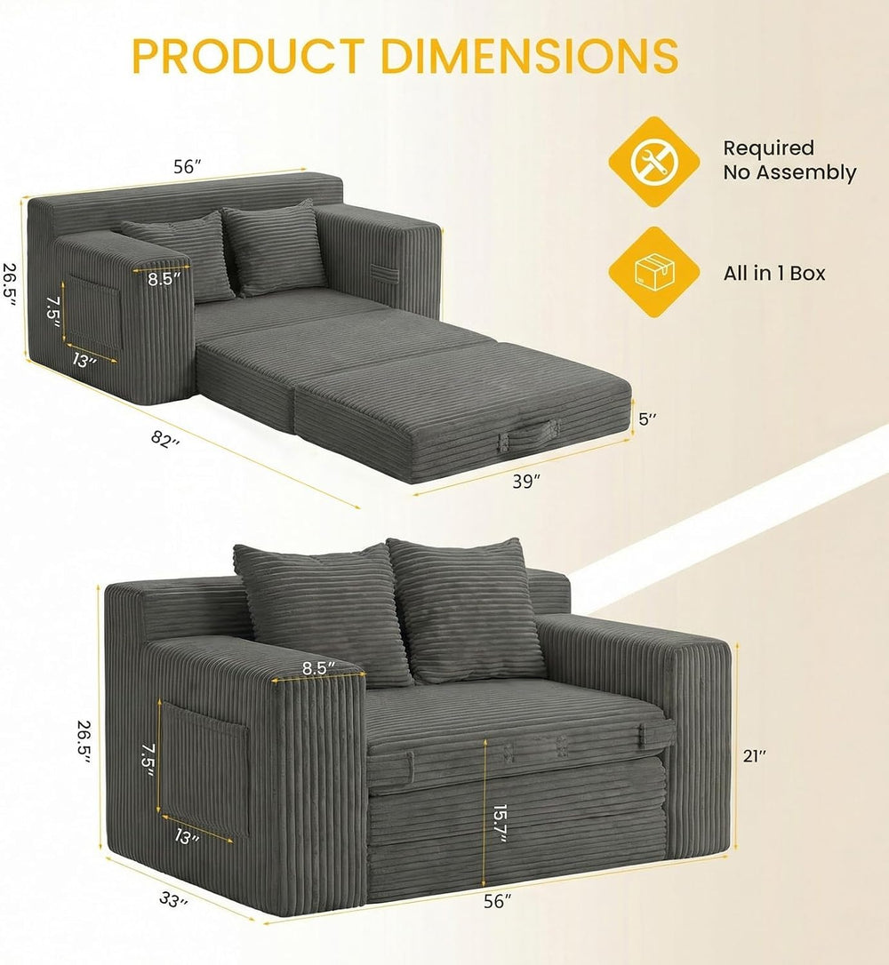 Boneless Couch,Boneless Loveseat Sleeper Sofa Bed – 3-in-1 Convertible Couch ...