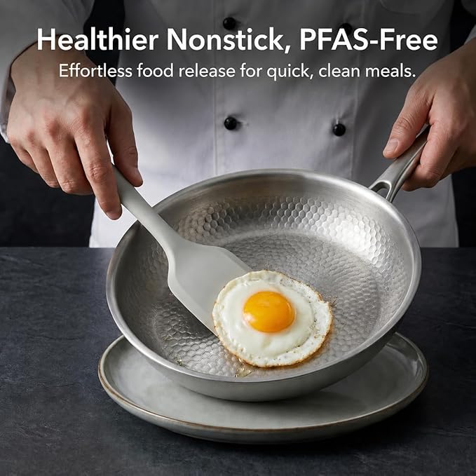 Titanium Hammered Pan Pro with Lid, PFAS/PFOA/PTFE-Free Non stick Titanium - Image 4
