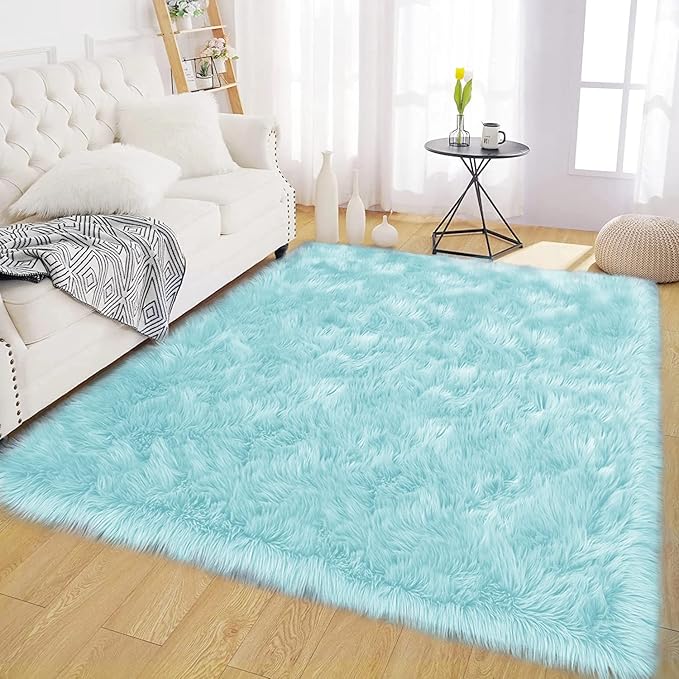 Latepis Blue Rugs for Living Room 5x6.7 Faux Sheepskin Fur Area Rug for Bedroom by Latepis