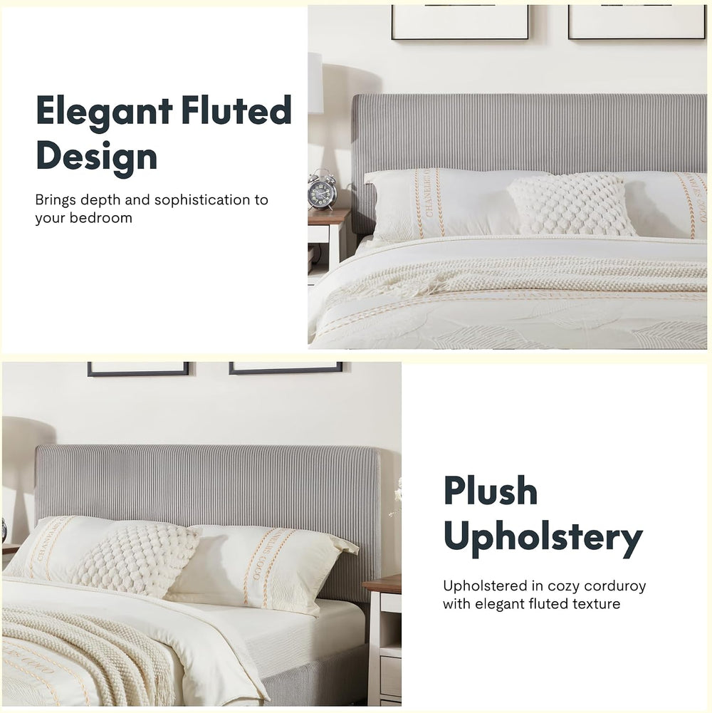 FLEXISPOT Queen Adjustable Bed with Velvet Upholstered Frame, Light Grey