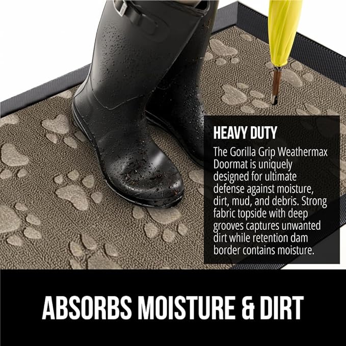GORILLA GRIP 100% Waterproof All-Season WeatherMAX Doormat, US Designed Natural - Image 4