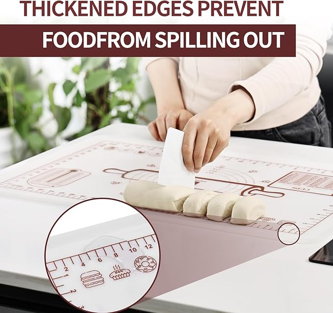 Silicone Baking Mat 16"L x 24"W, Extra Thick Dough Rolling Pad - Image 3