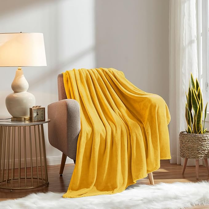 KMUSET Fleece Blanket Twin Size Honey Yellow Lightweight Super Soft Cozy Fuzzy - Image 5