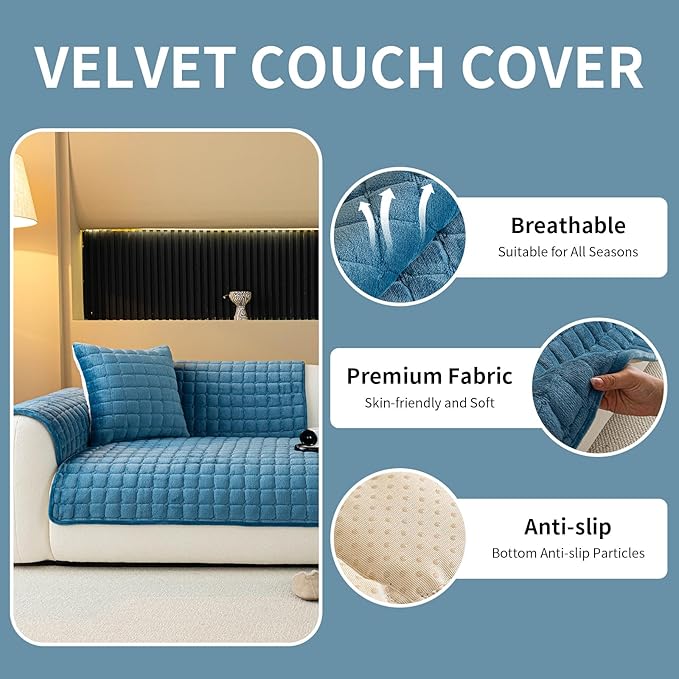 Velvet Couch Cover, Plush Sectional Sofa Cover Washable, Anti Slip Sofa - Image 2