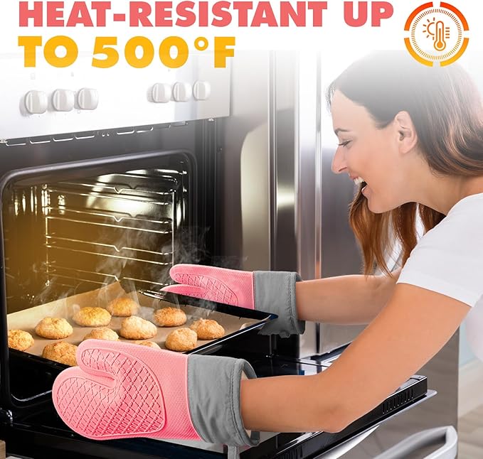 Silicone Oven Mitts, Waterproof Non Slip Grip Oven Gloves - Image 6