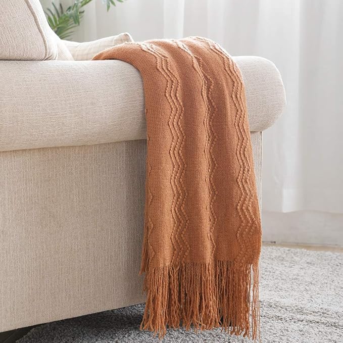 BOURINA Almond Throw Blanket 50 x90 Inches Throw Textured Solid Soft Sofa Throw by BOURINA