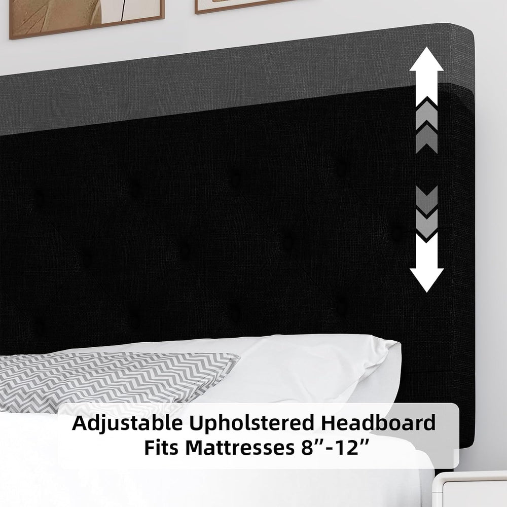 HOMBCK Full Size Bed Frame with Adjustable Headboard, Black