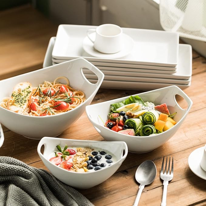 Gomakren Serving Bowls with Handles, Serving Dishes, Porcelain Salad Bowls - Image 2