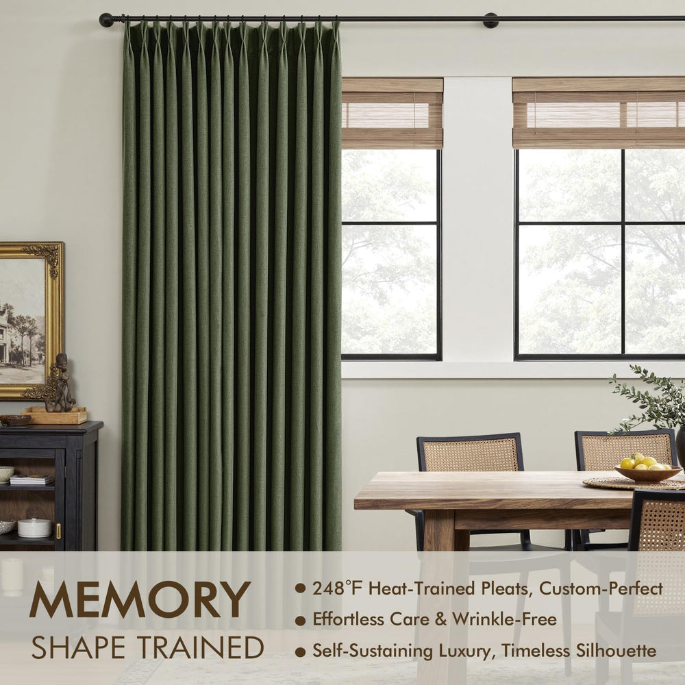 MIULEE Olive Green Pinch Pleated 100% Blackout Linen Curtains 40x96 Inches