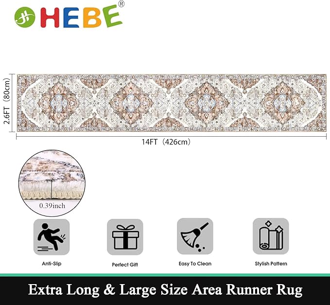 HEBE Hallway Runner Rug 2'8''x14' Washable Vintage Distressed Area Rugs Non - Image 2
