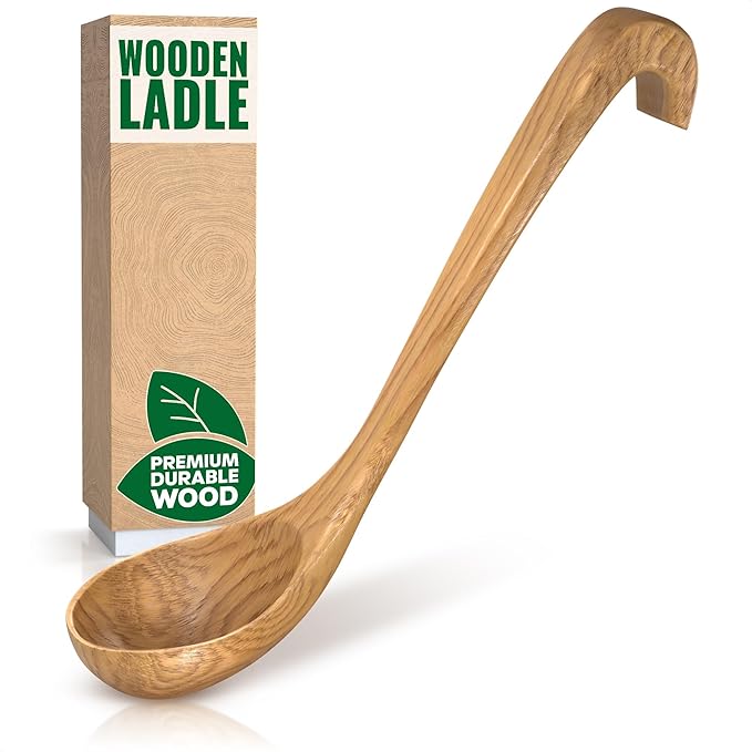 Wooden Ladle for Soup – 10.8×2.8" Deep Wood Ladle by HYQO