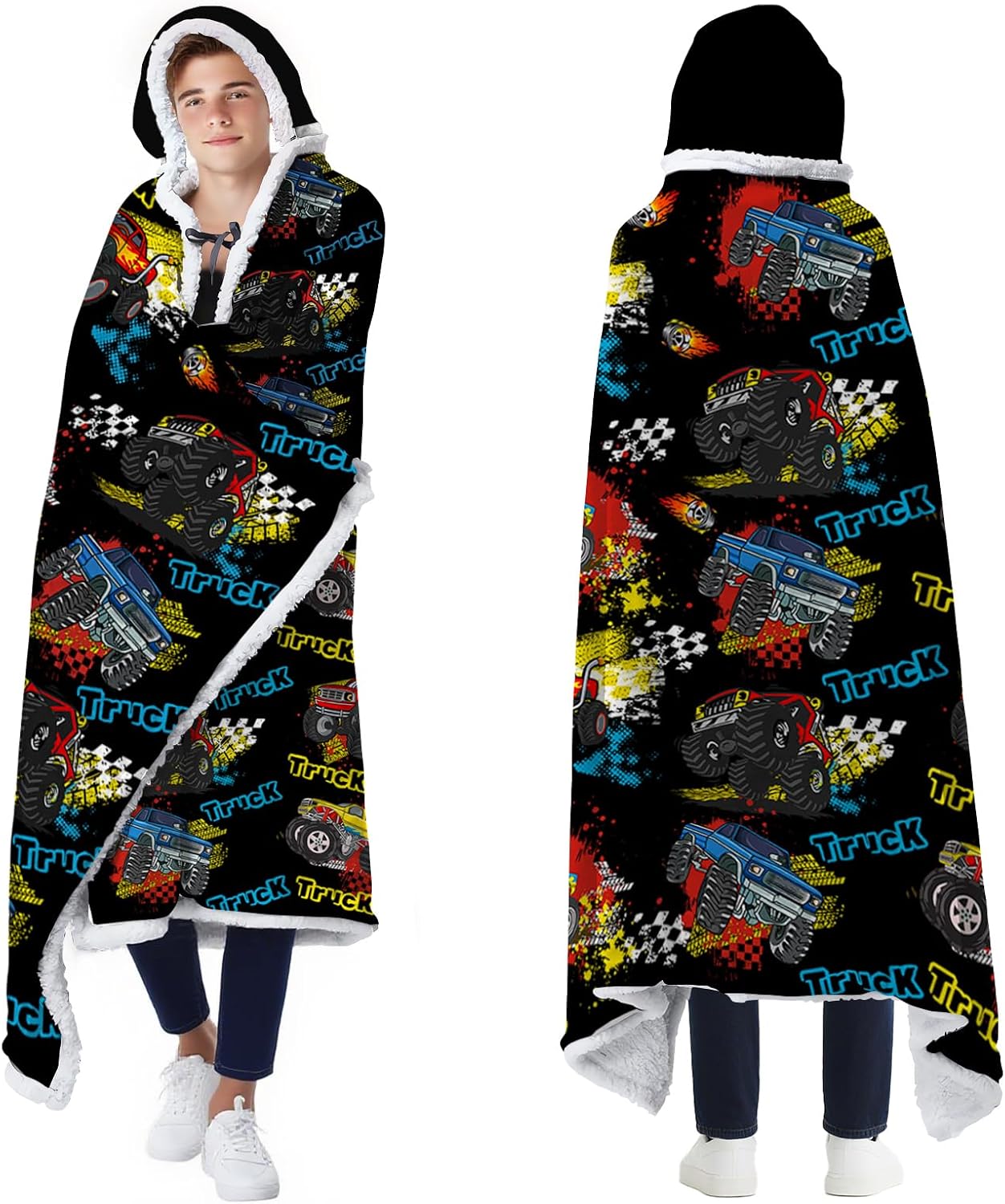 Monster Truck Wearable Blanket Hoodies, Soft Blankets 71×47 In | Soft Hoodies Blankets, Lightweight comfy Wearable Blanket for Pool Bath Swim, Birthday Gifts for Car Lover