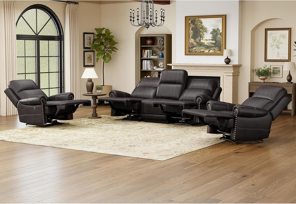 Faux Leather Electric Reclining Sofa Set, Power Recliner Four Seats Sofa Set,...
