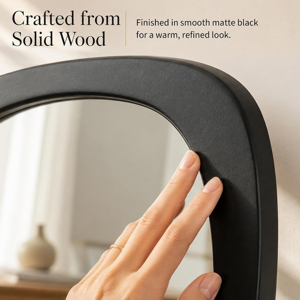 48x24 Inch Matte Black Large Irregular Solid Wood Wall Mirror