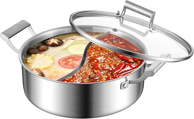 Delarlo 6.8QT Tri-Ply Stainless Steel Double-flavor Shabu Shabu Pot 12 inch by DELARLOCOOKWARE