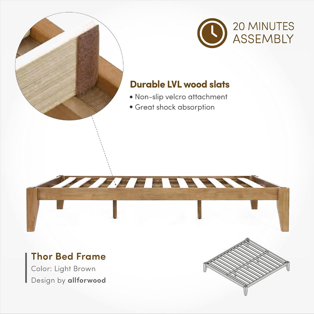 Thor Japanese Joinery Bed Frame Queen, Solid Wood (Light Brown)