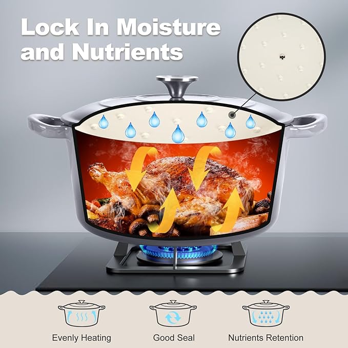 P&P CHEF 5QT Enameled Dutch Oven, Cast Iron Dutch Oven Pot - Image 5