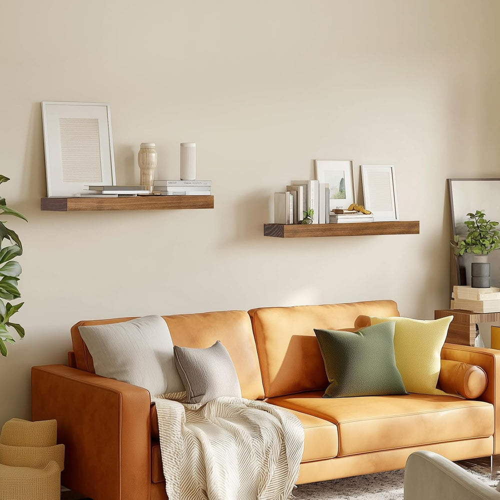 16x6.8x1.7in Solid Wood Floating Wall Shelf Set of 2 Oak Finish