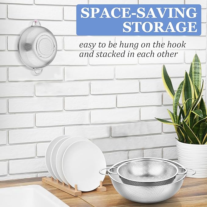 TeamFar Colander Set of 3, Stainless Steel Perforated Metal Colander Strainer - Image 7