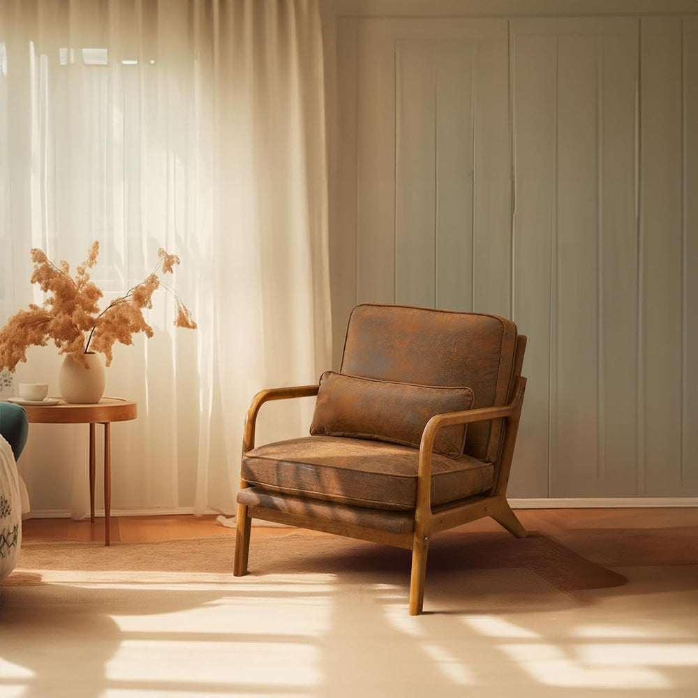 Bonnlo Microfiber Rustic Mid Century Modern Accent Chair, Soild Wood Padding ...