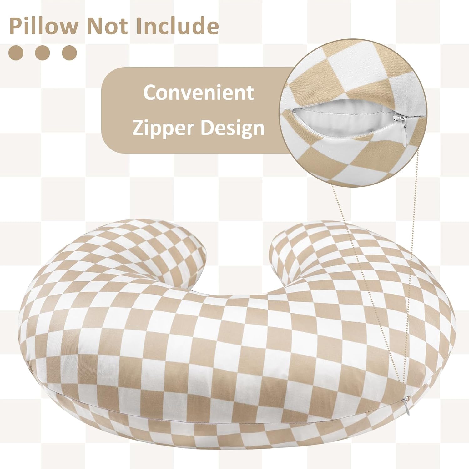 DILIMI Nursing Pillow Cover, Stretchy Removable Case for Breastfeeding Pillows, Ultra Soft Comfortable Slipcover for Baby Girl and Boy, Light Brown Checkerboard
