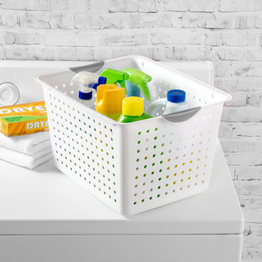 Sterilite 12 Pack Large Deep Ultra Plastic Storage Basket Laundry Tote