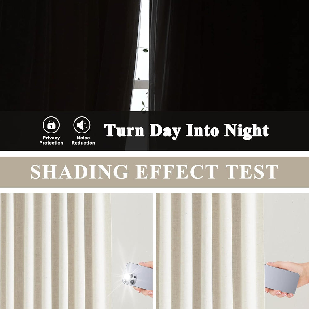 Vision Home Natural Pinch Pleated Full Blackout Curtains Linen Blended Room D...