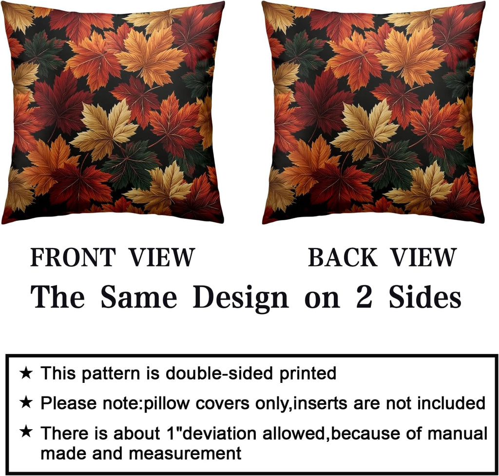 Fall Leaf Pillow Covers Autumn Thanksgiving Pillow Cases Black Orange Maple Leaves Throw Pillow Covers 18x18 Set of 2 Harvest Cushion Cases for Home Farmhouse Sofa Couch