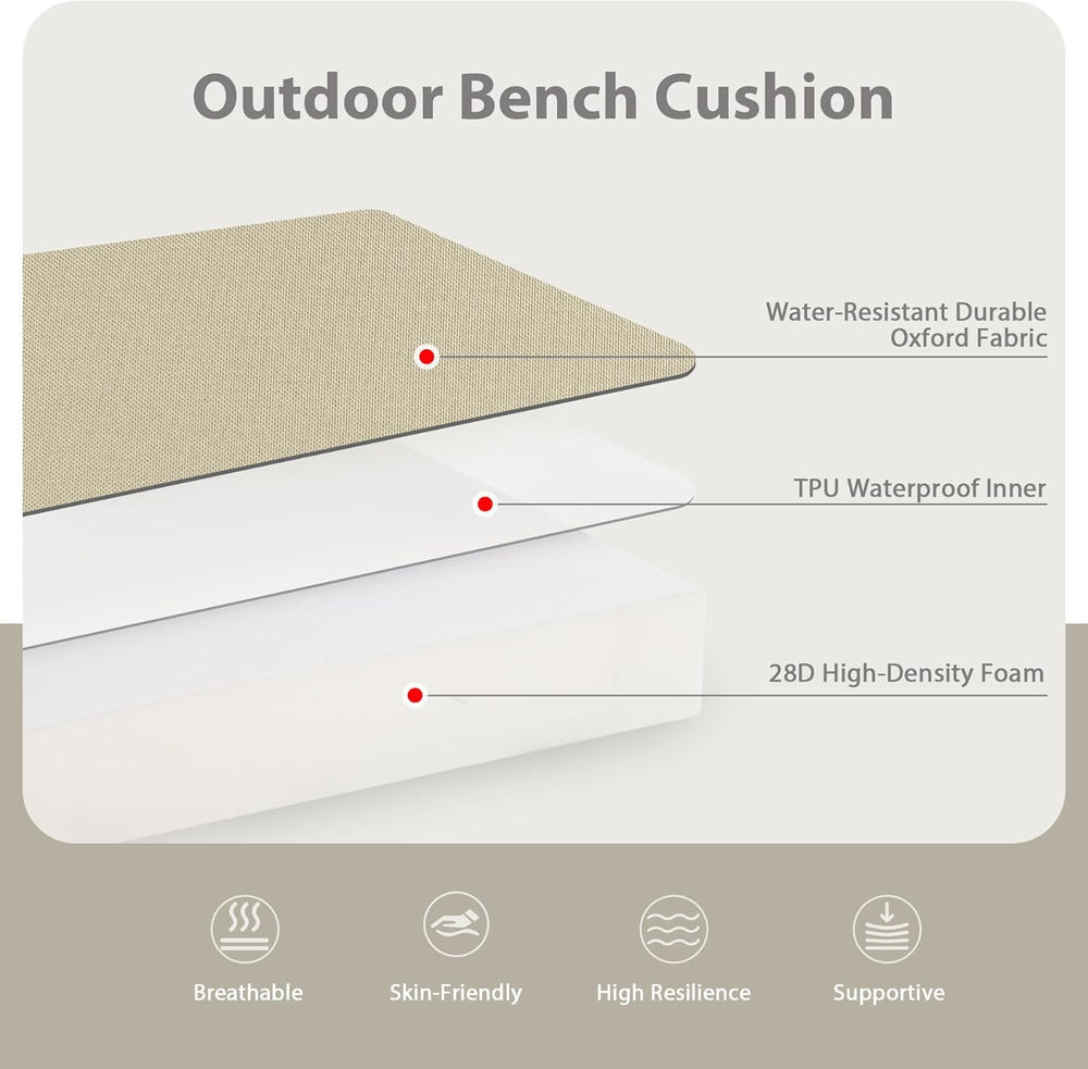 Favoyard Outdoor Bench Cushion, 48 x 18 Inch, Beige