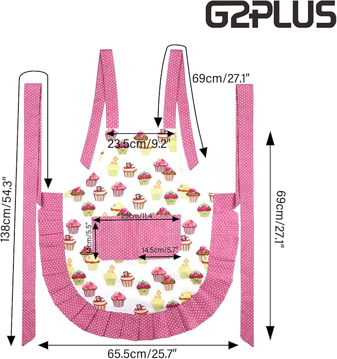 G2PLUS Aprons for Women with Pockets, 29 x 21 Inch Extra Long Ties Cupcake Apron - Image 2