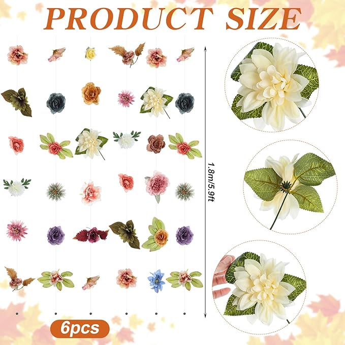XunYee 6 Pcs 35.4 ft Flower Garlands Hanging Wildflower Backdrop Decoration A...