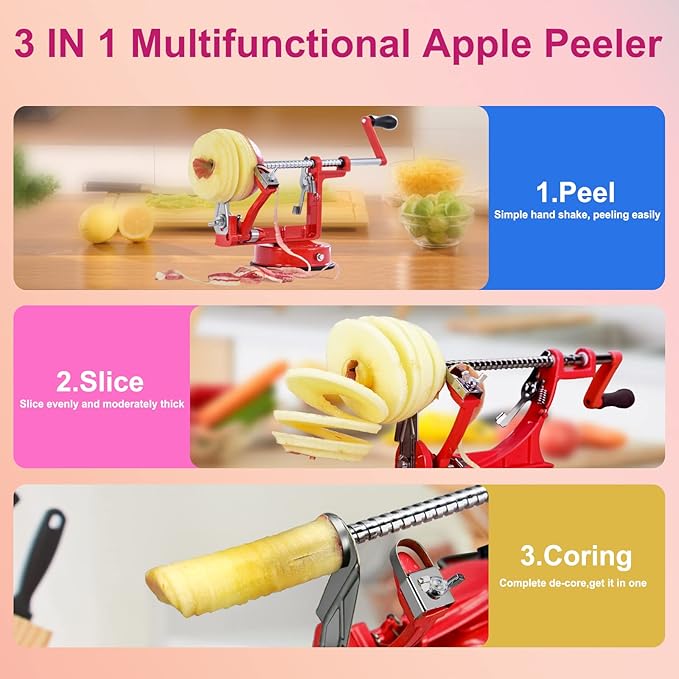 Apple Peeler, Slicer Corer Potato Peelers 3 In 1, Stainless Steel Heavy Duty - Image 3