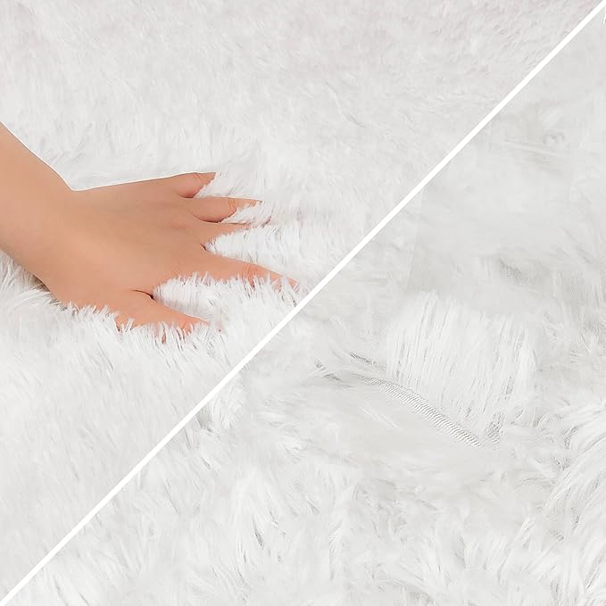 White Rug for Living Room 6x9ft Fluffy Area Rug Mat Bedside Throw Rug for - Image 6