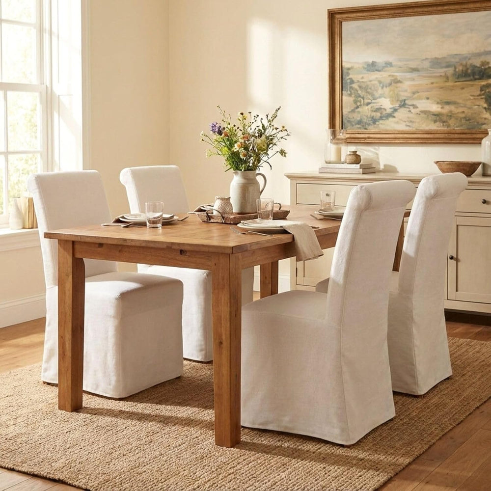 Parsons Dining Chairs Set of 4 Fabric Upholstered Kitchen Chairs with Wood Le...