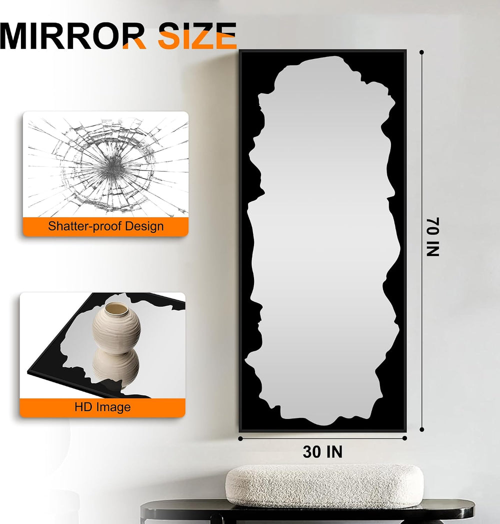 Full Length Mirror for Wall, 70"x30" Black Abstract Wall Decor Mirror