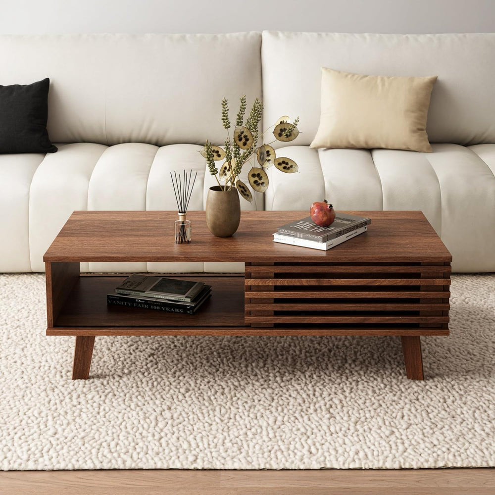 MAISONARIA Living Room Table Sets of 3, Mid Century Coffee Table & End Ta...