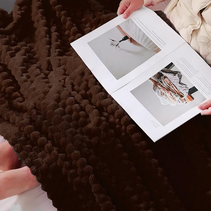 Puncuntex Brown Throw Blanket 90"×90" inches Fuzzy 3D Jacquard Decorative - Image 4