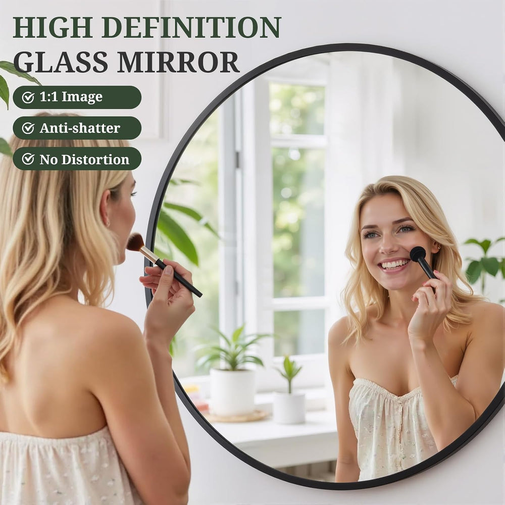 Round Wall Mirror 30 Inch Black Vanity Mirror with Metal Frame