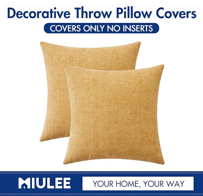 MIULEE Pack of 2 Couch Throw Pillow Covers 20x20 Inch Soft Gold Chenille Pillow - Image 6