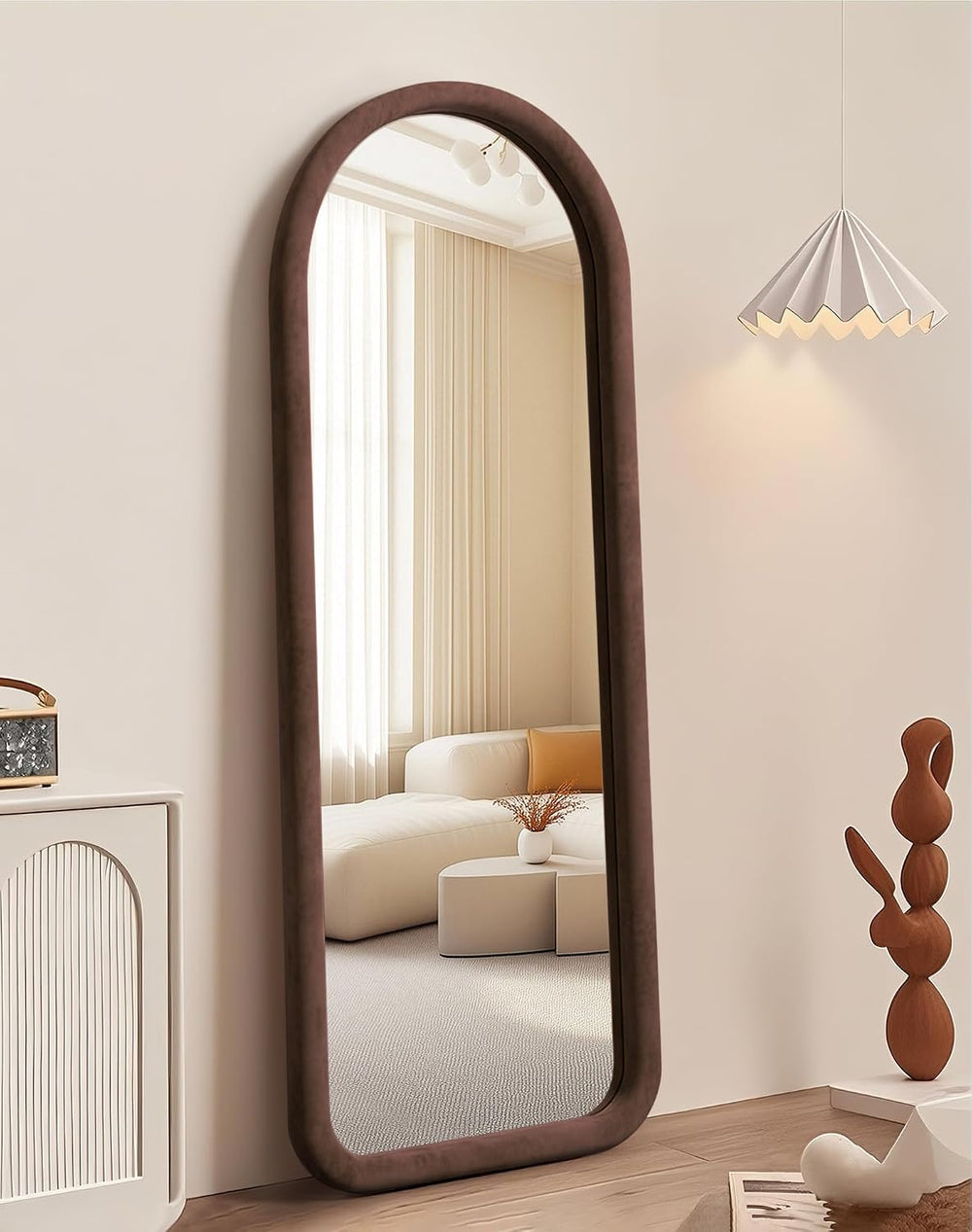 Arched Full Length Mirror, Free Standing Floor Velvet Finish Frame Mirror for...