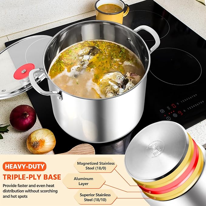 E-far 12-Quart Stock Pot, 18/10 Stainless Steel Stockpot
