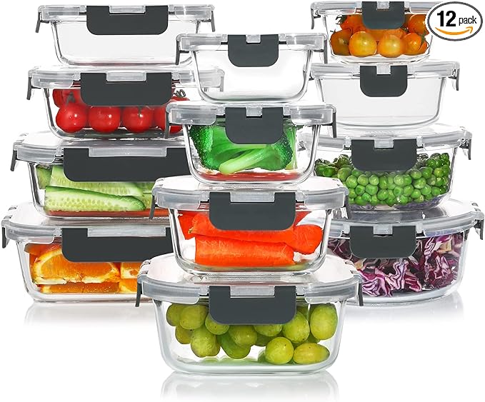 KOMUEE 24 Pieces Glass Food Storage Containers Set, Meal Prep Containers by KOMUEEUS