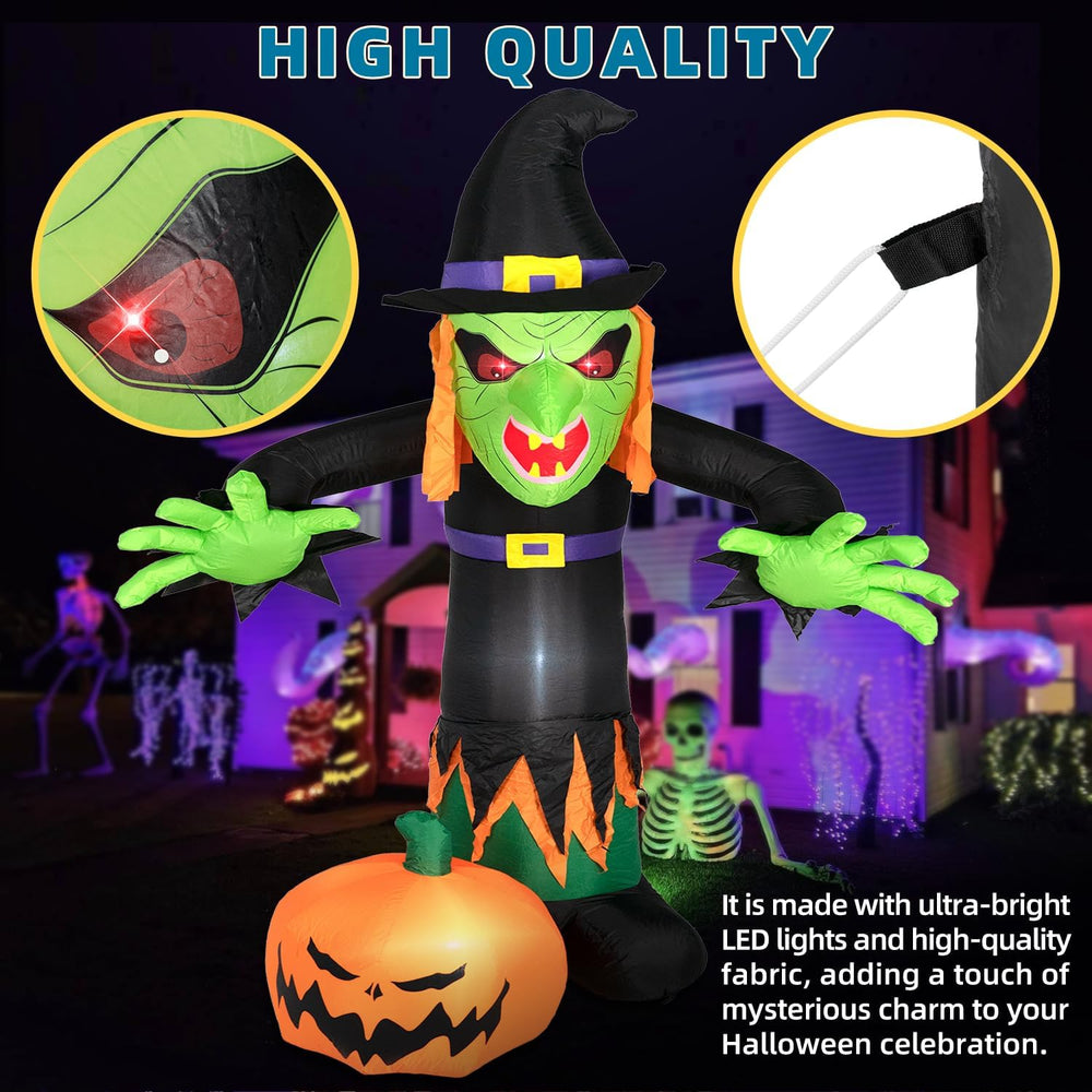 8FT Halloween Inflatable Witch Decorations Outdoor Built-in LED Lights
