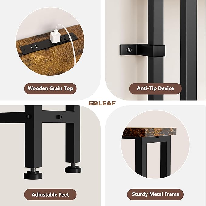 GRLEAF 70" Sofa Table with Built-in Power Strip (4 AC Outlets & 4 US...