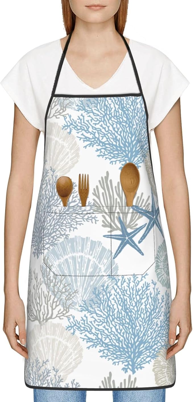 Nautical Coastal Oven Mitts Pot Holders Blue Cooking Apron Set of 5 Silicone - Image 6