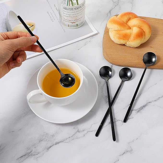 Gjinxi 4pc Satin Black Stainless Steel Coffee Spoons, 6.7 Inch Mini Teaspoons - Image 6