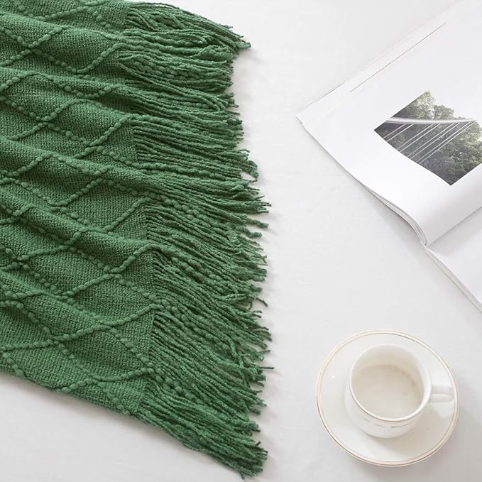 BOURINA Green Throw Blanket 50 x90 Inches Throw Textured Solid Soft Sofa Throw - Image 5
