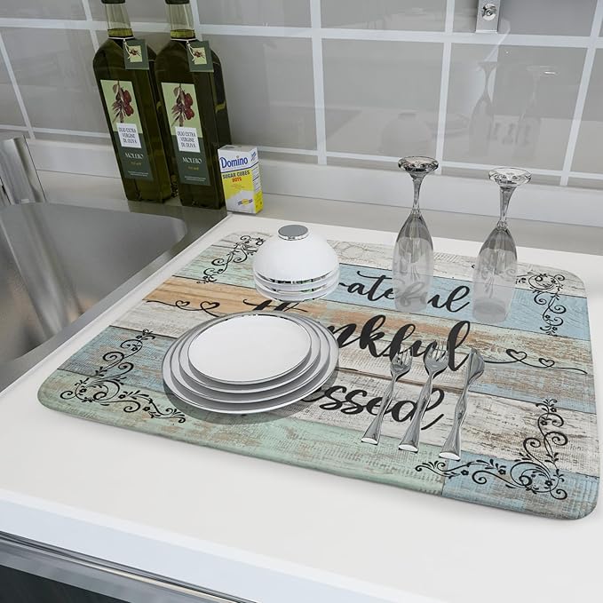 Rustic Wood Dish Drying Mat 18x24 Inch Grateful Thankful Blessed Kitchen - Image 6